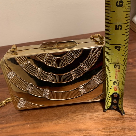 Saks Fifth Avenue Original Vintage Gold Rhinestone metallic Handbag Clutch Purse - Picture 8 of 11